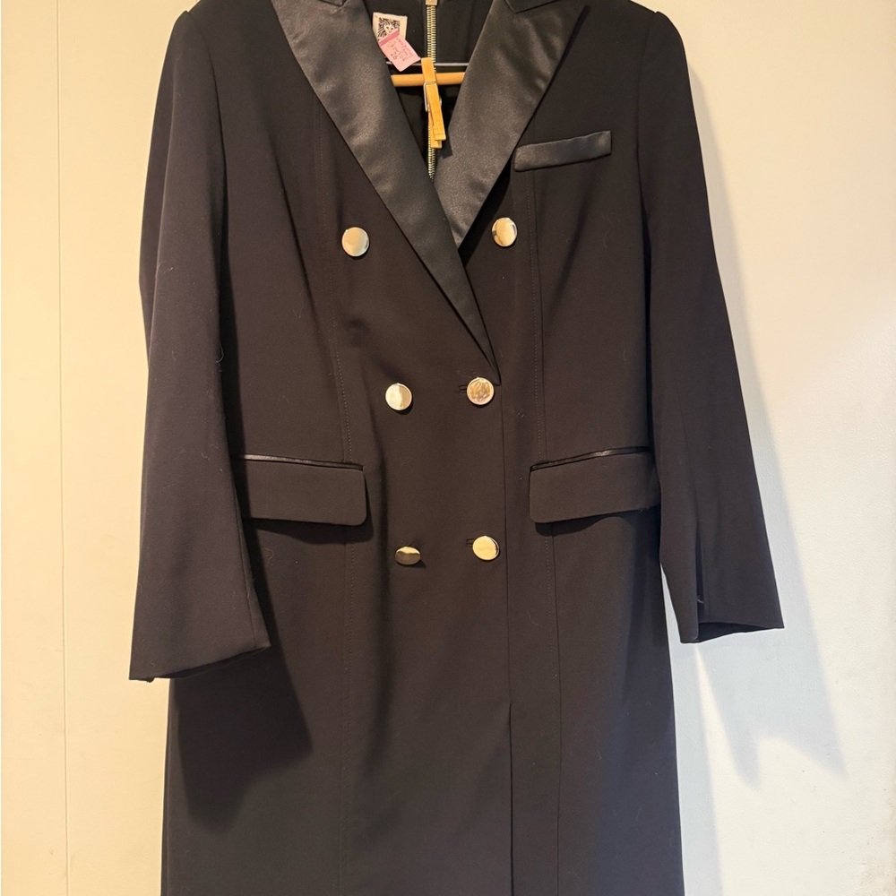 Anne Klein Black Double-Breasted Blazer with Gold Buttons 10